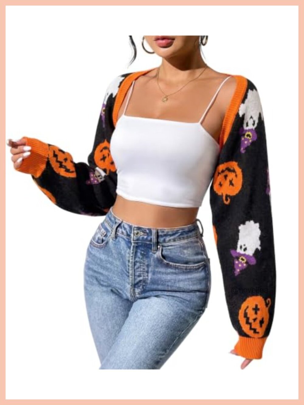 Cropped Open Front Knit Cardigan Long Sleeve Bolero Shrug Halloween